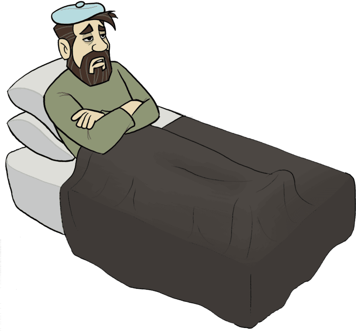 Man Sick In Bed With Ice Pack PNG