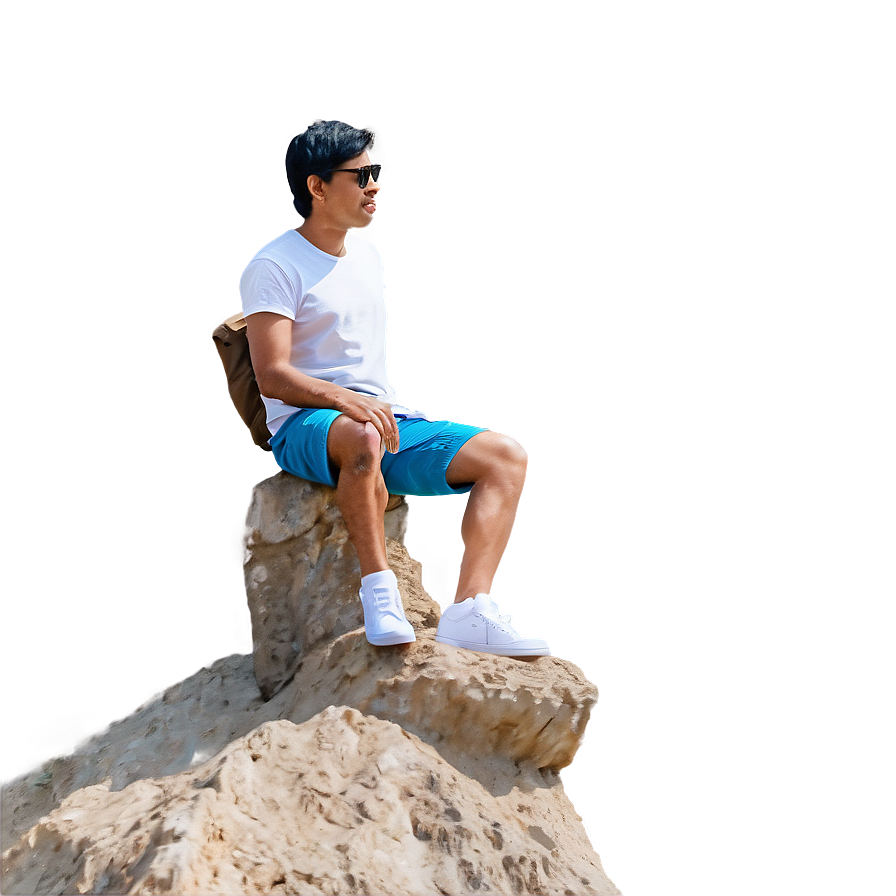 Man Sitting On Rock Png 06122024 PNG