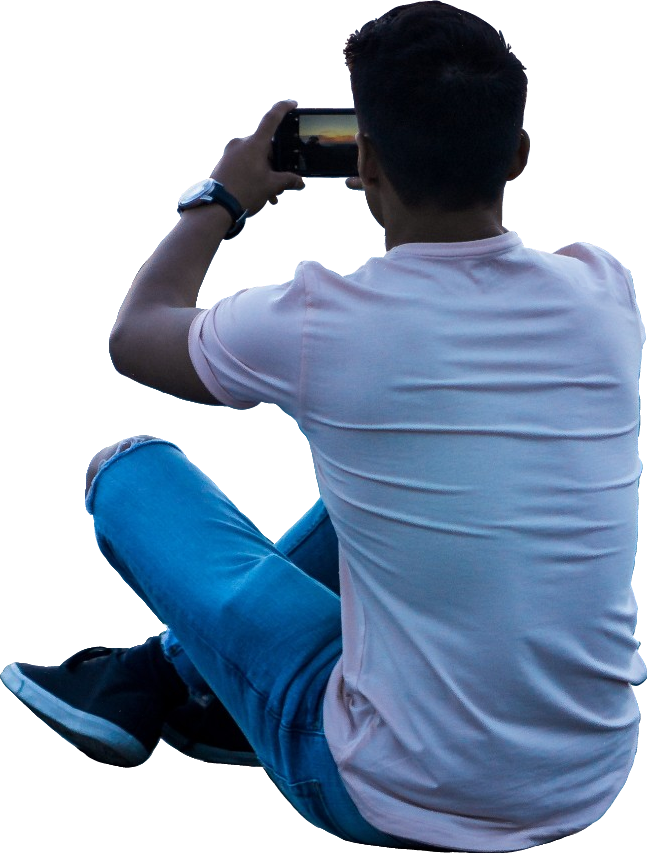 Man Sitting Using Smartphone PNG