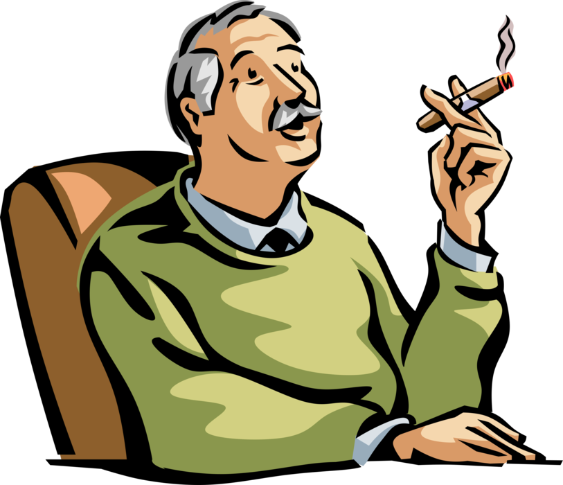 Man Smoking Cigar Illustration PNG