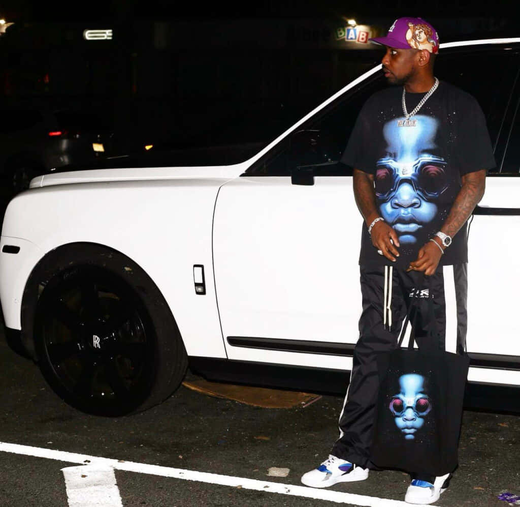 Man Standing Beside White Rolls Royce Wallpaper