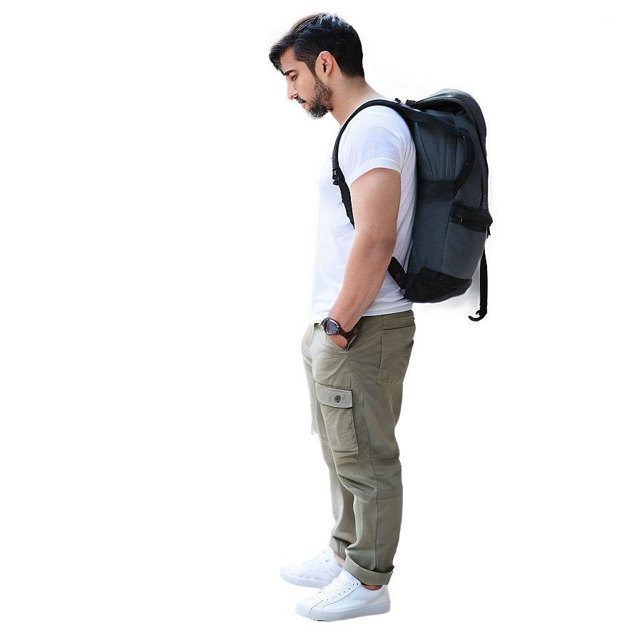 Man Standing With Backpack Png Qxk PNG