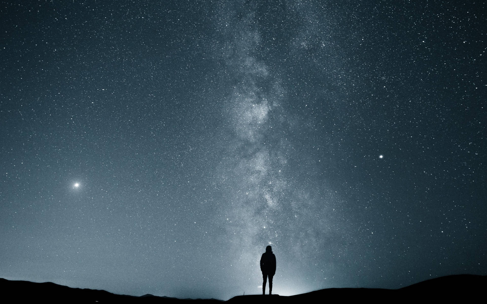 Man Stargazing Alone Background