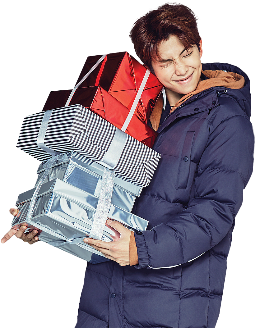 Man Strugglingwith Gifts PNG