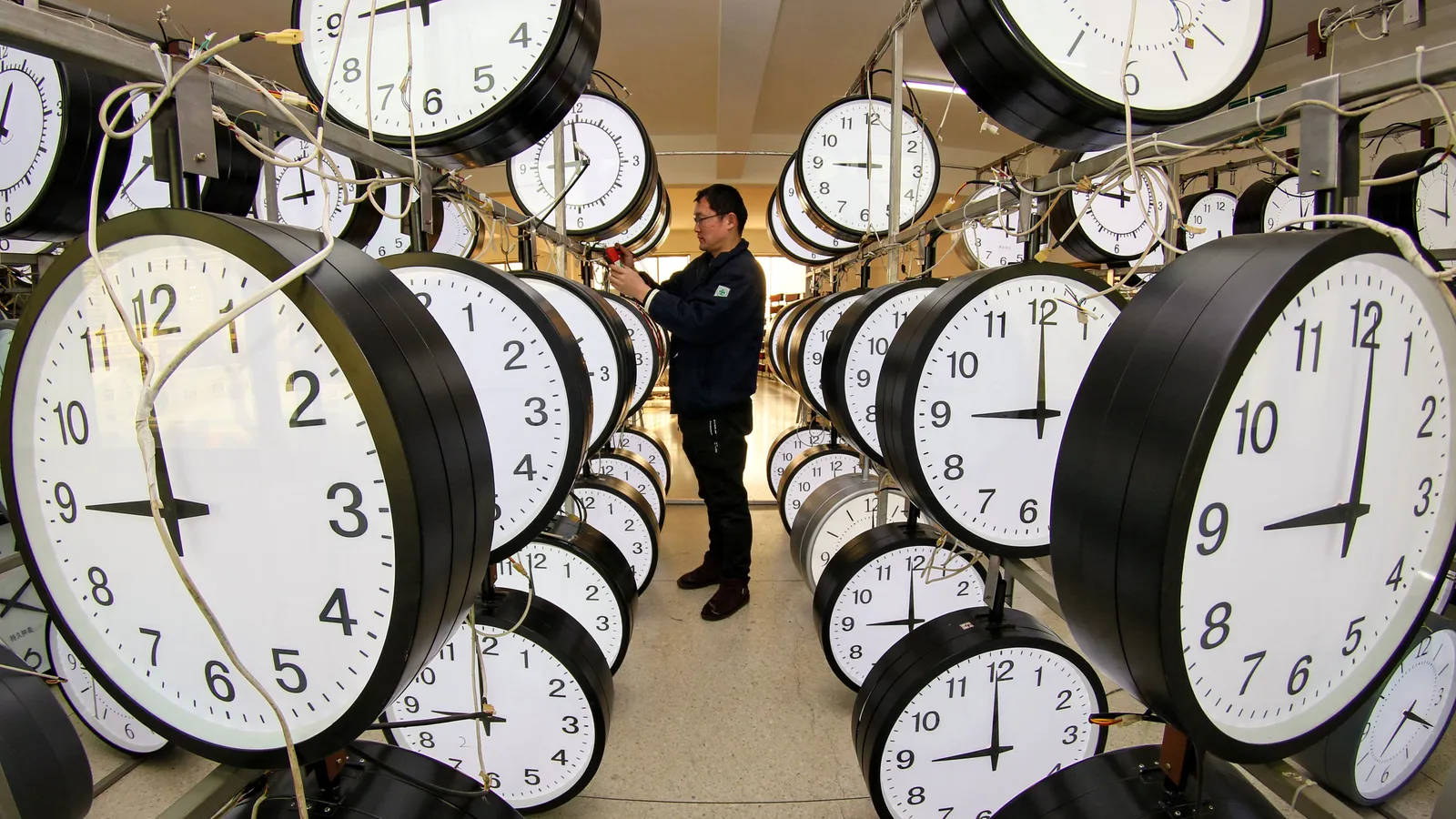 Man Synchronizing Clocks Wallpaper