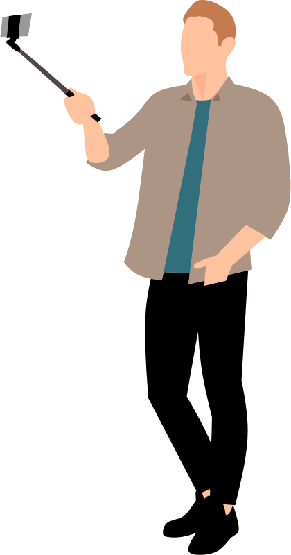 Man Taking Selfie With Phone On Stick PNG