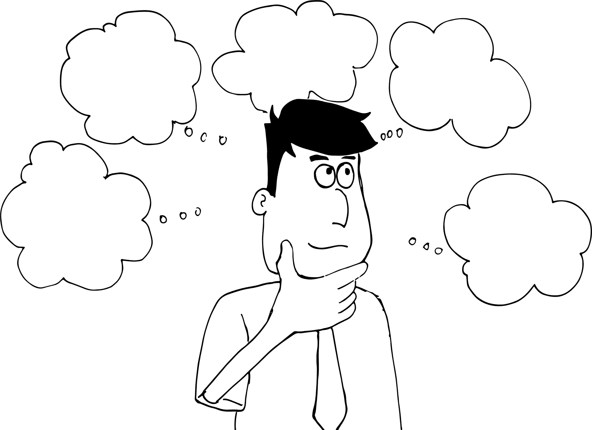Man Thinking With Thought Bubbles PNG