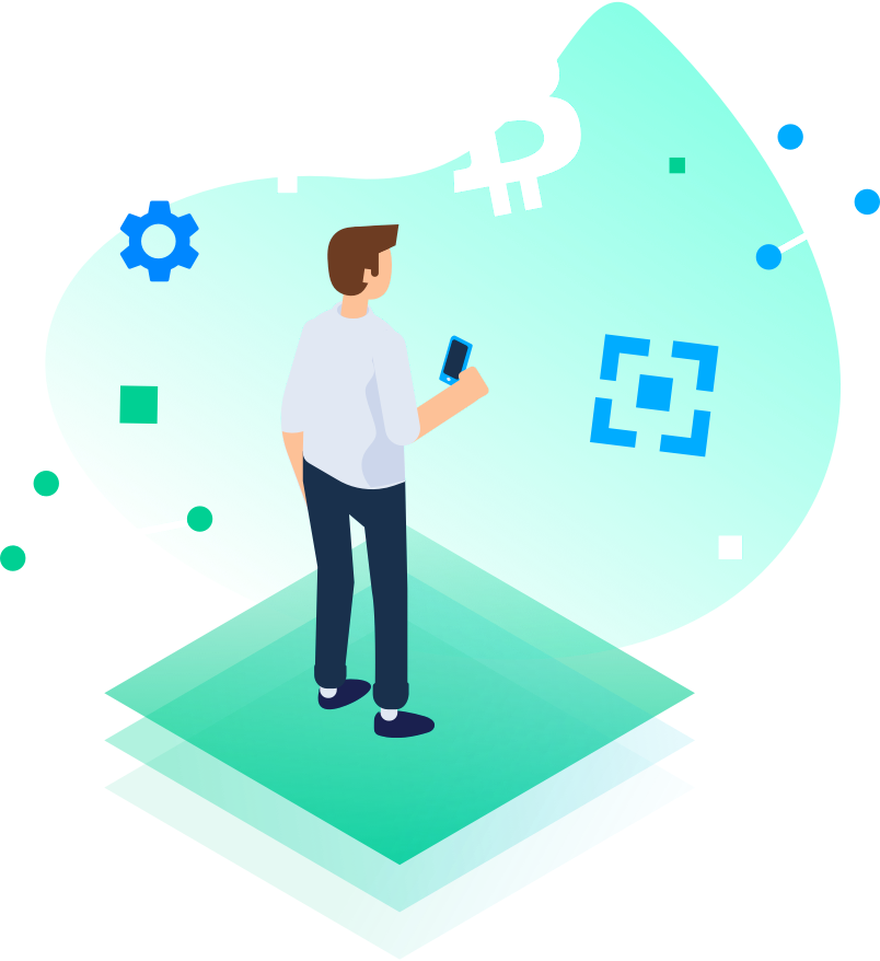 Man Using Smartphone Bitcoin Concept PNG