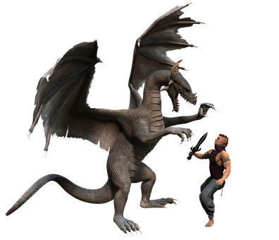 Man Versus Dragon Showdown PNG