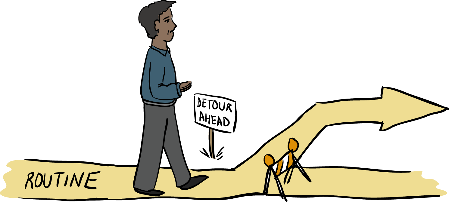 Man Walking Detour Sign Routine Path Illustration PNG