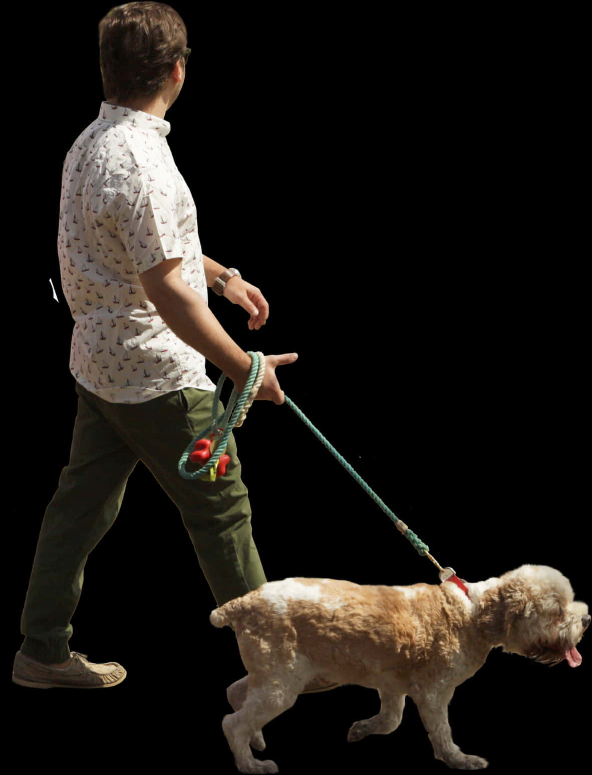 Man Walking Dog Black Background PNG