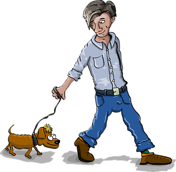 Man Walking Dog Cartoon PNG