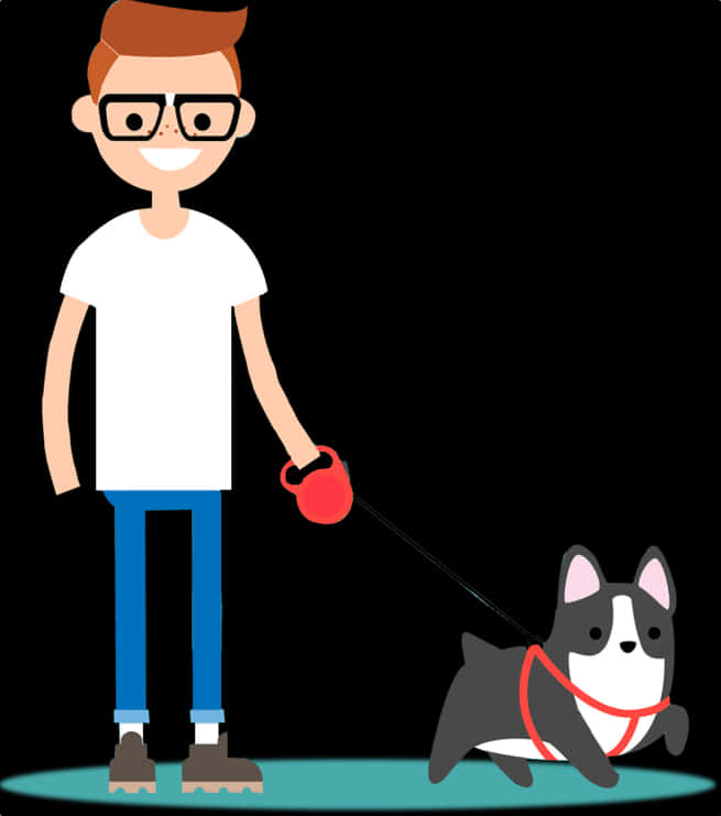 Man Walking Dog Cartoon PNG