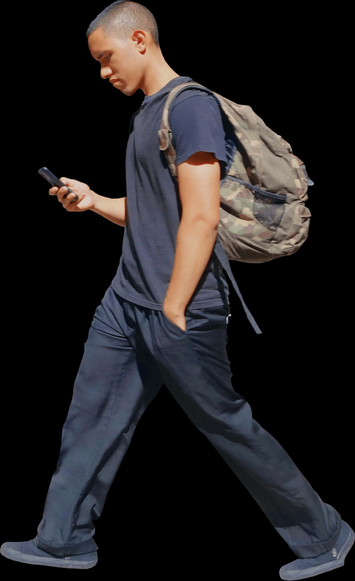 Man Walking While Using Phone PNG