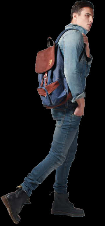 Man Walking With Backpack PNG