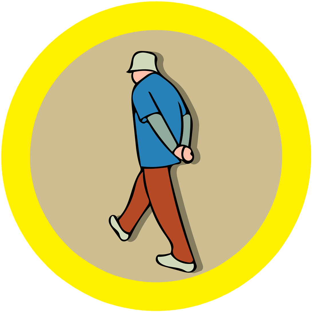 Man Walking Yellow Circle Background PNG