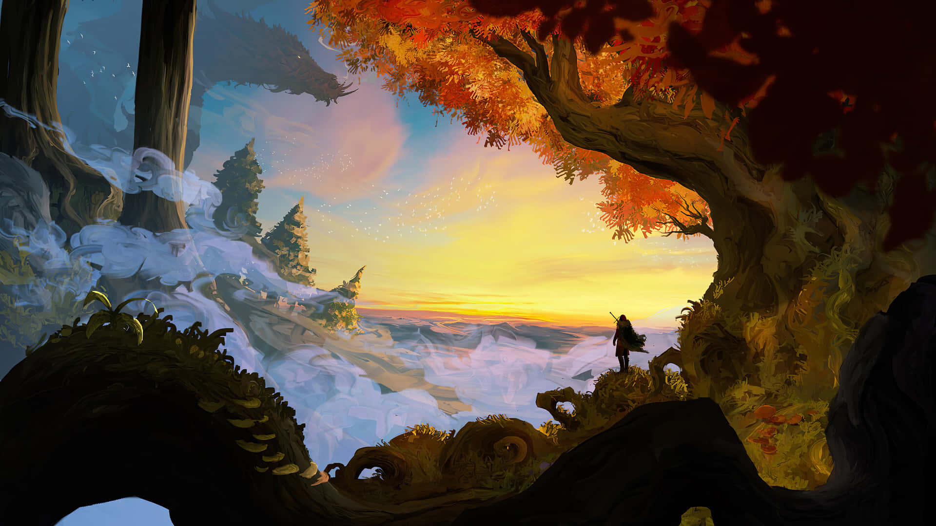 Människasom Vandrar I Fantasy 4k-målning. Wallpaper