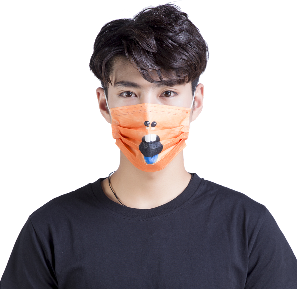 Man Wearing Animal Design Surgical Mask PNG