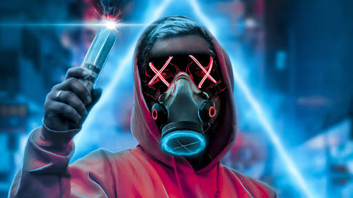 Man Wearing Gas Mask Neon Lights Wallpaper