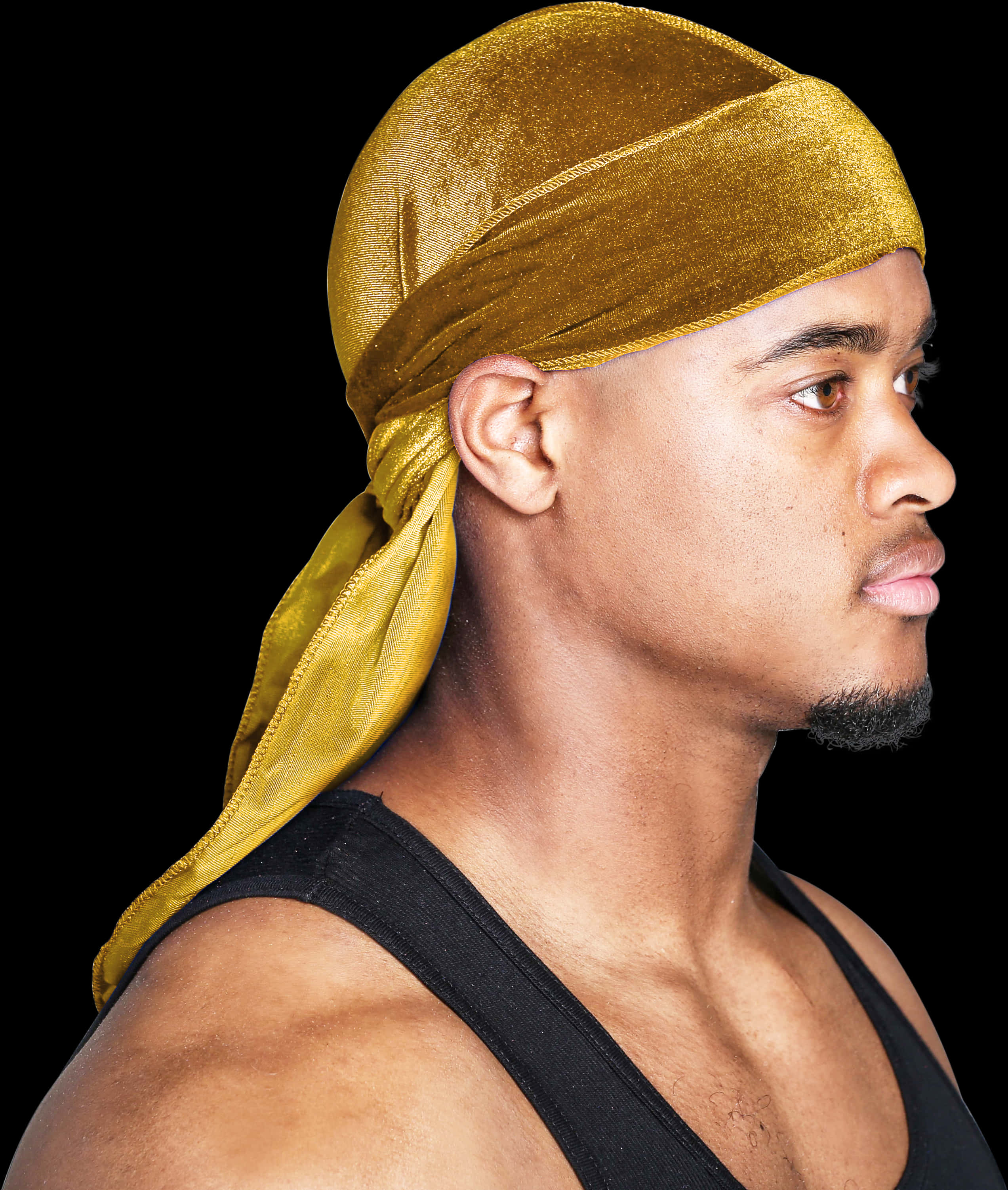 Man Wearing Gold Durag Profile View PNG