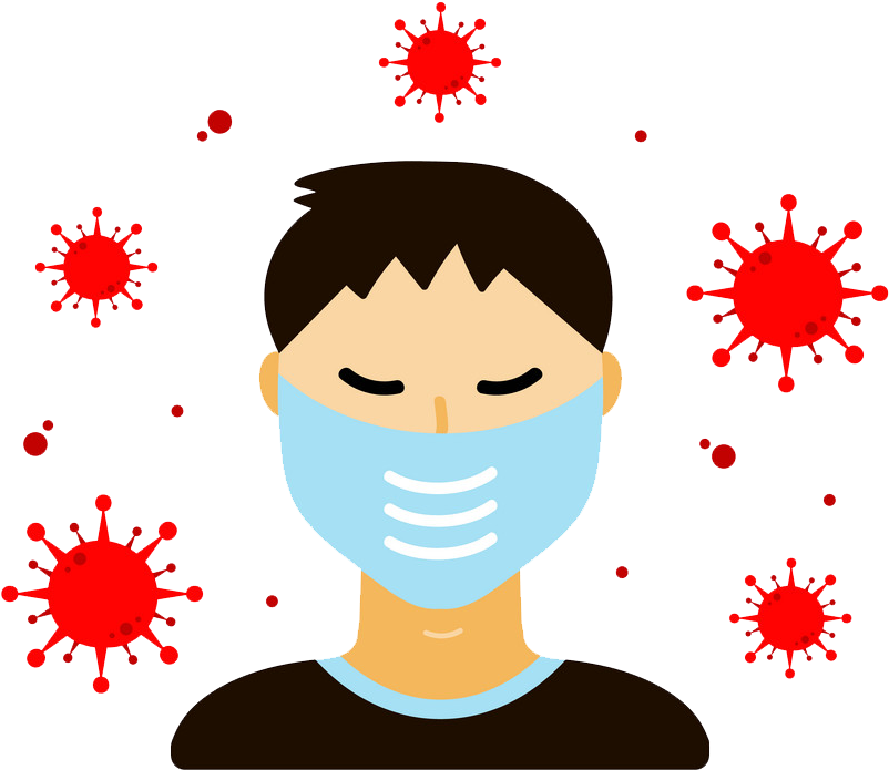 Man Wearing Mask Amidst Viruses PNG