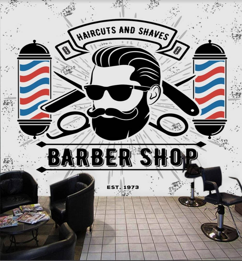 Artistic representation of a barber with a classic barber pole Wallpaper