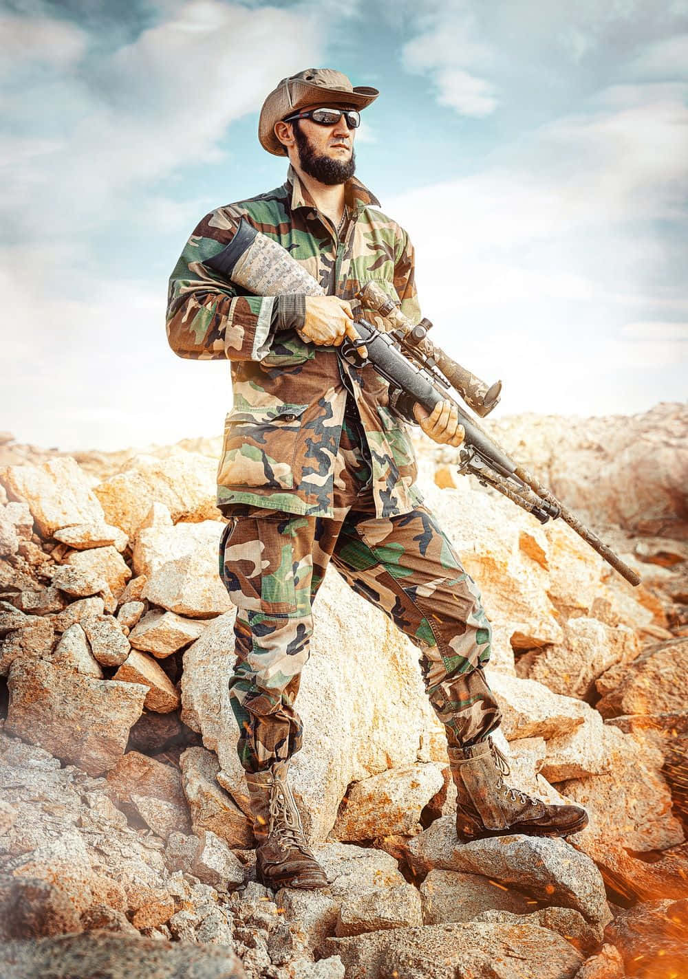 Man With Gun Wearing Military Uniform Wallpaper