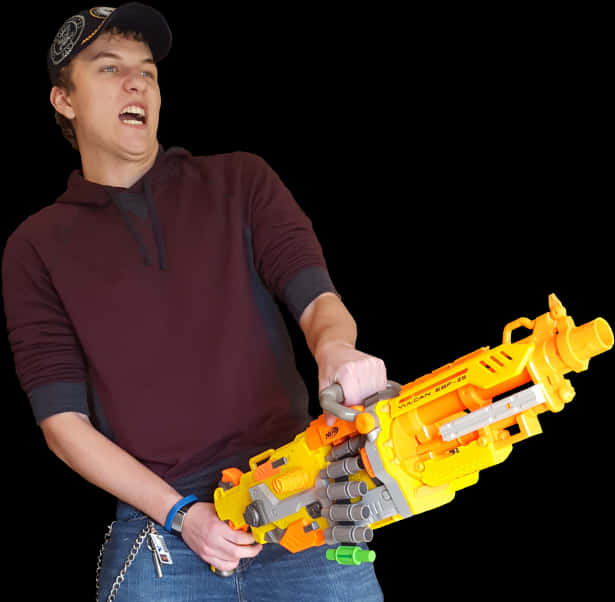 Man With Toy Gun Action Pose PNG