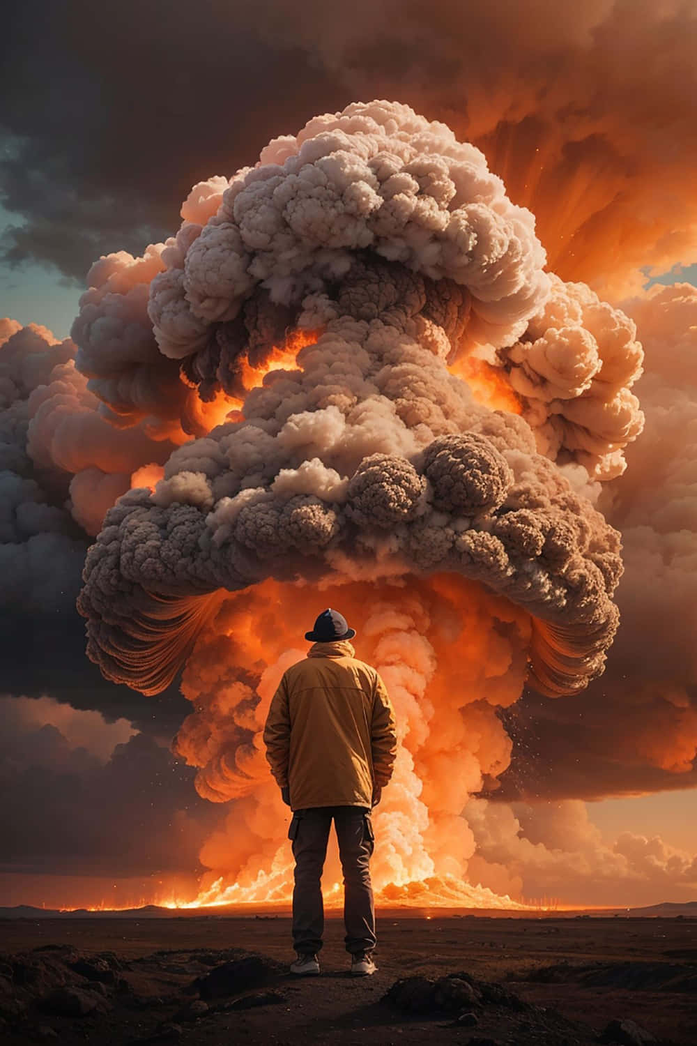 Man Witnessing Massive Explosion Wallpaper