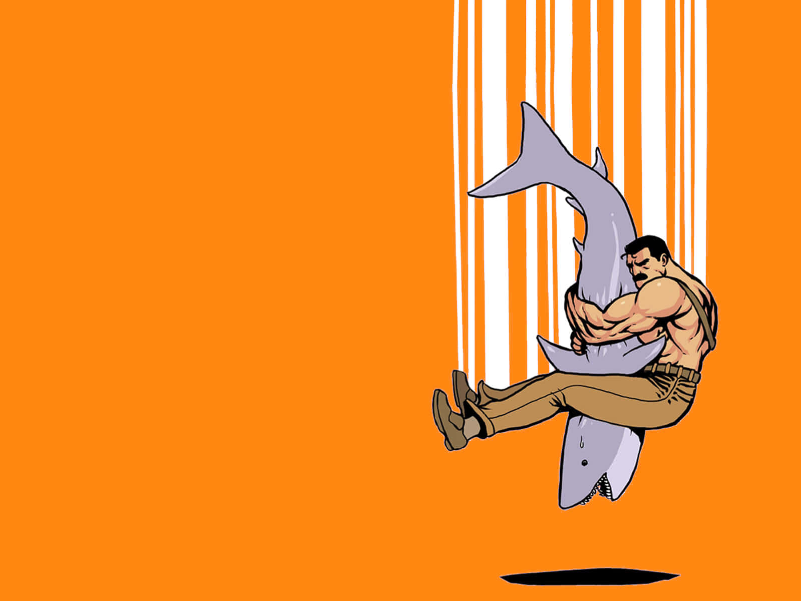 Man Wrestling Shark Illustration Wallpaper