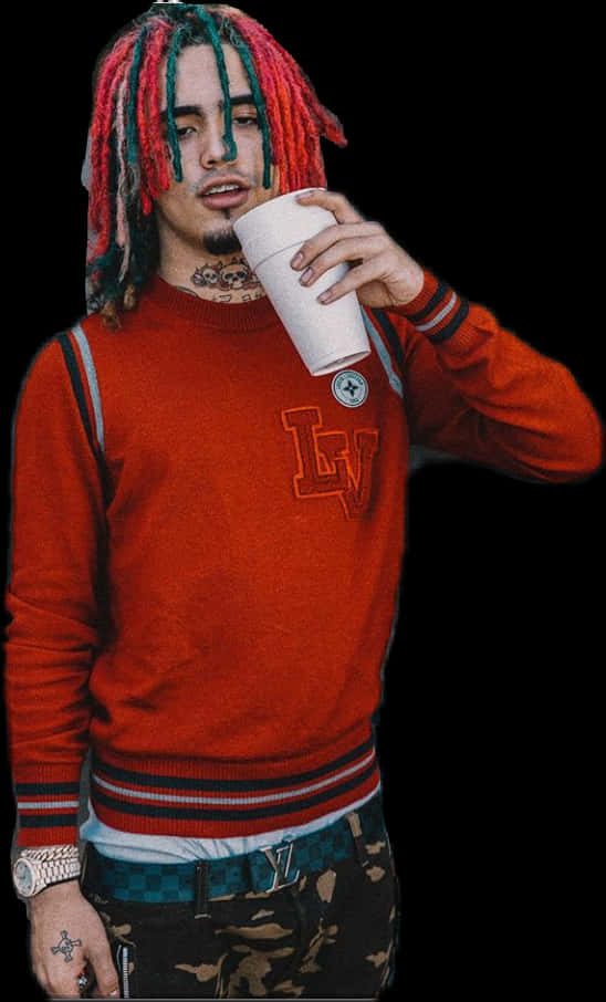 Man_with_ Colorful_ Dreads_ Drinking PNG