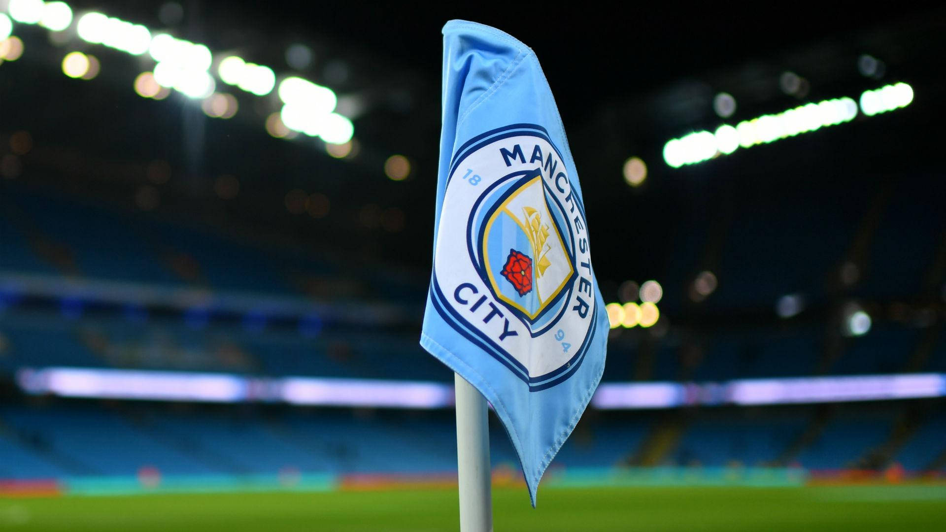 Manchester City 4k Flag On Pole Background