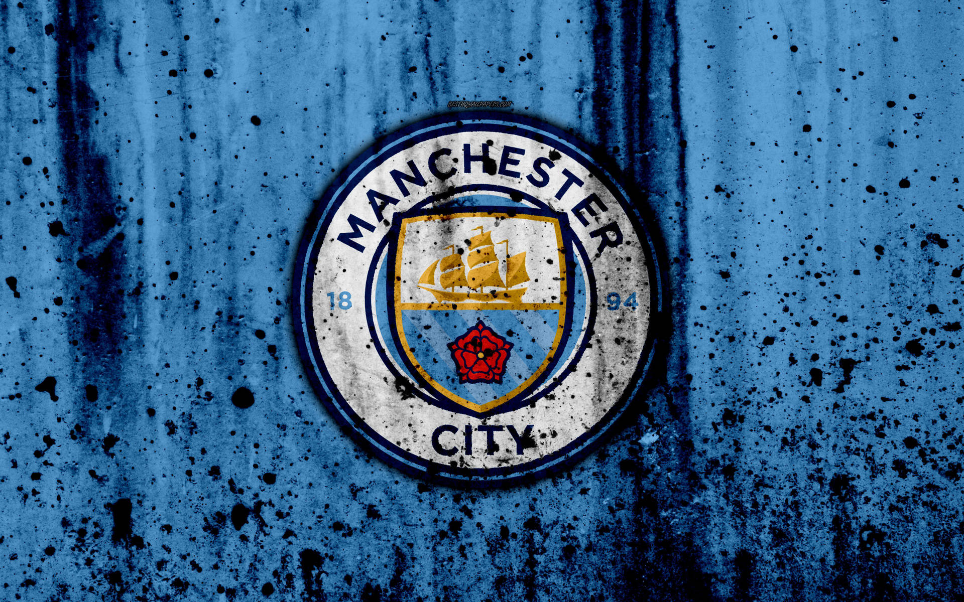 Manchester City 4k Grunge Blue Logo Background