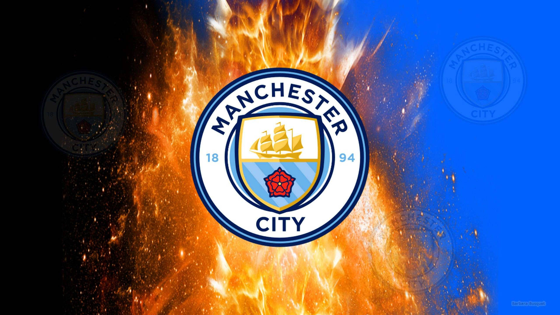Manchester City 4k Logo On Fire Background