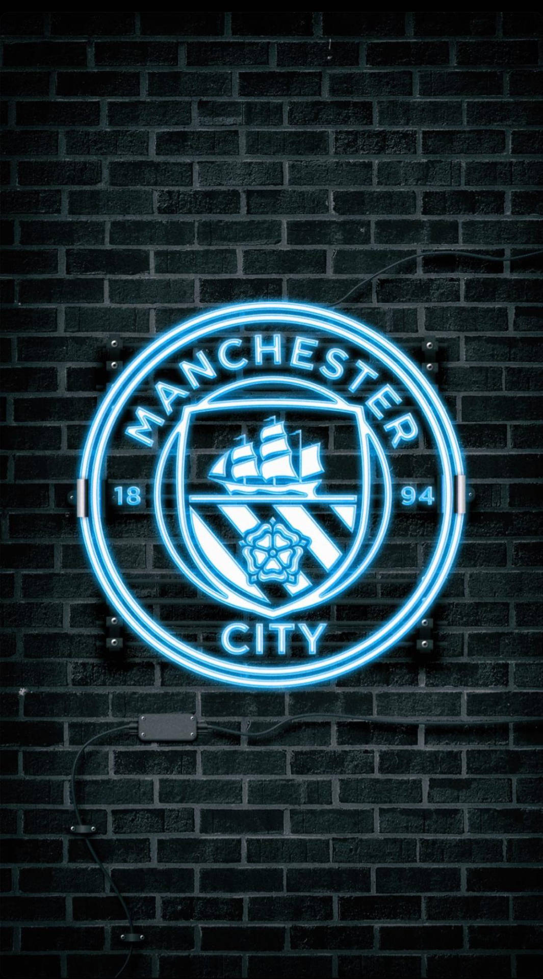 Manchester City 4k Neon Blue Logo Background
