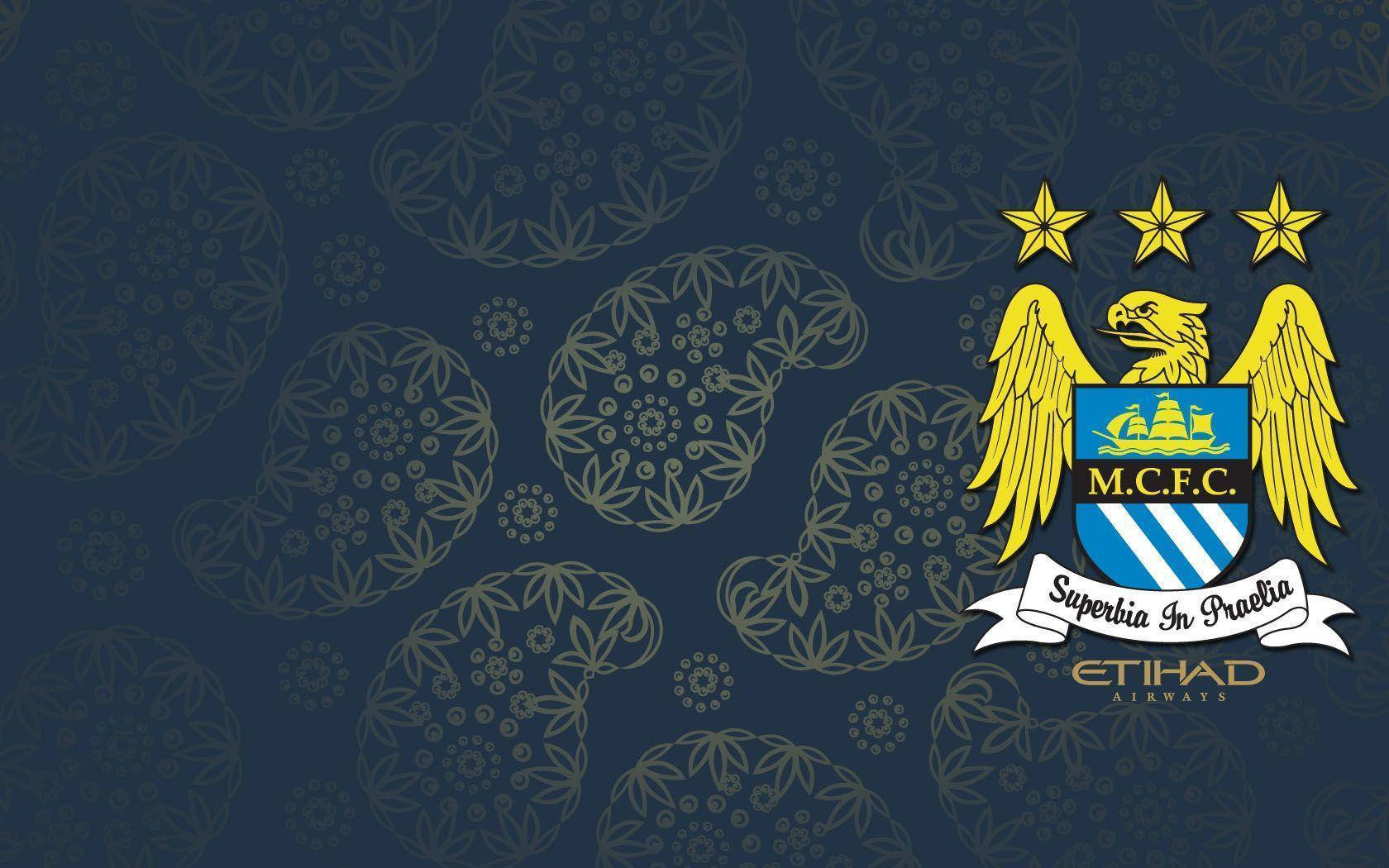 Manchester City FC Mørk Æstetisk Blå og Guld Tapet Wallpaper