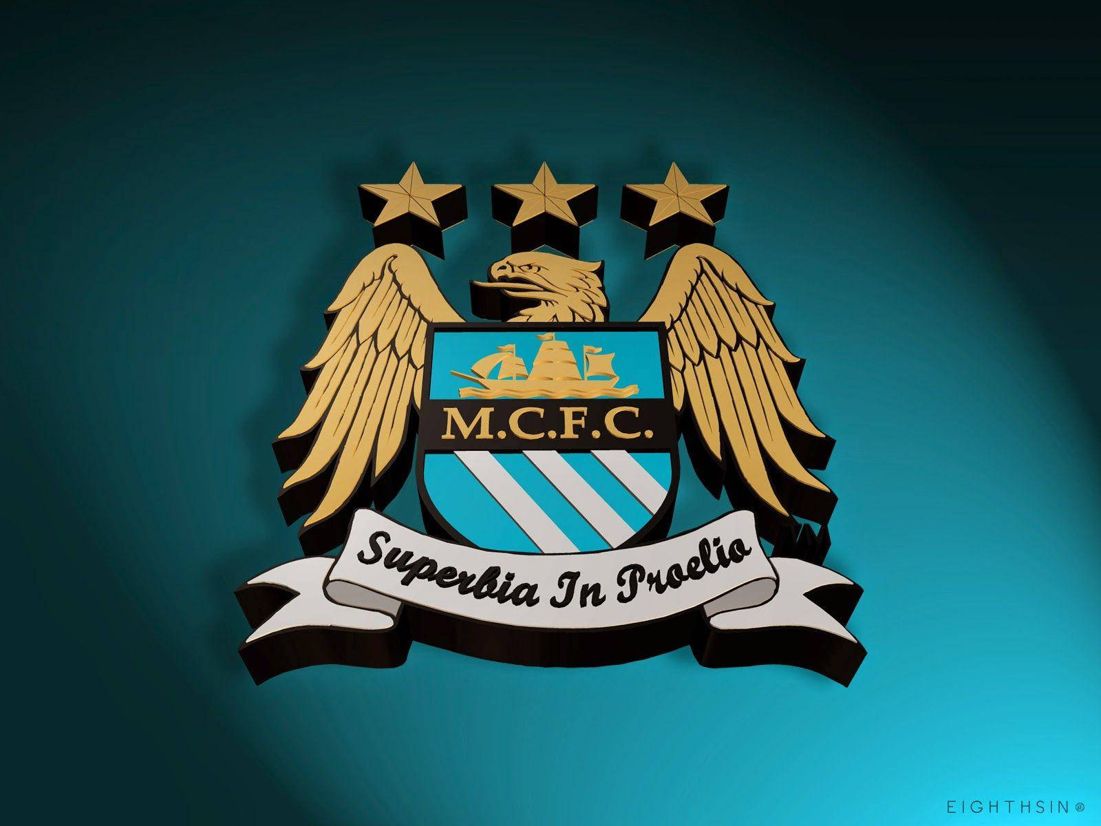 Manchester City Fc Logo Over Blue Backdrop Background