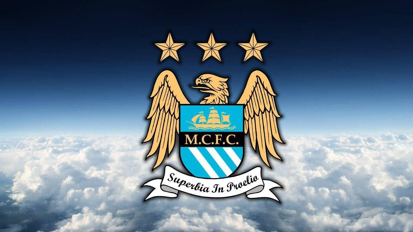 Manchester City Fc Logo Over The Cloudy Sky Wallpaper