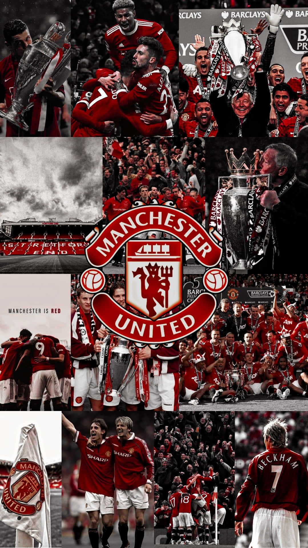 Manchester United Iphone Collage With Logo Wallpaper