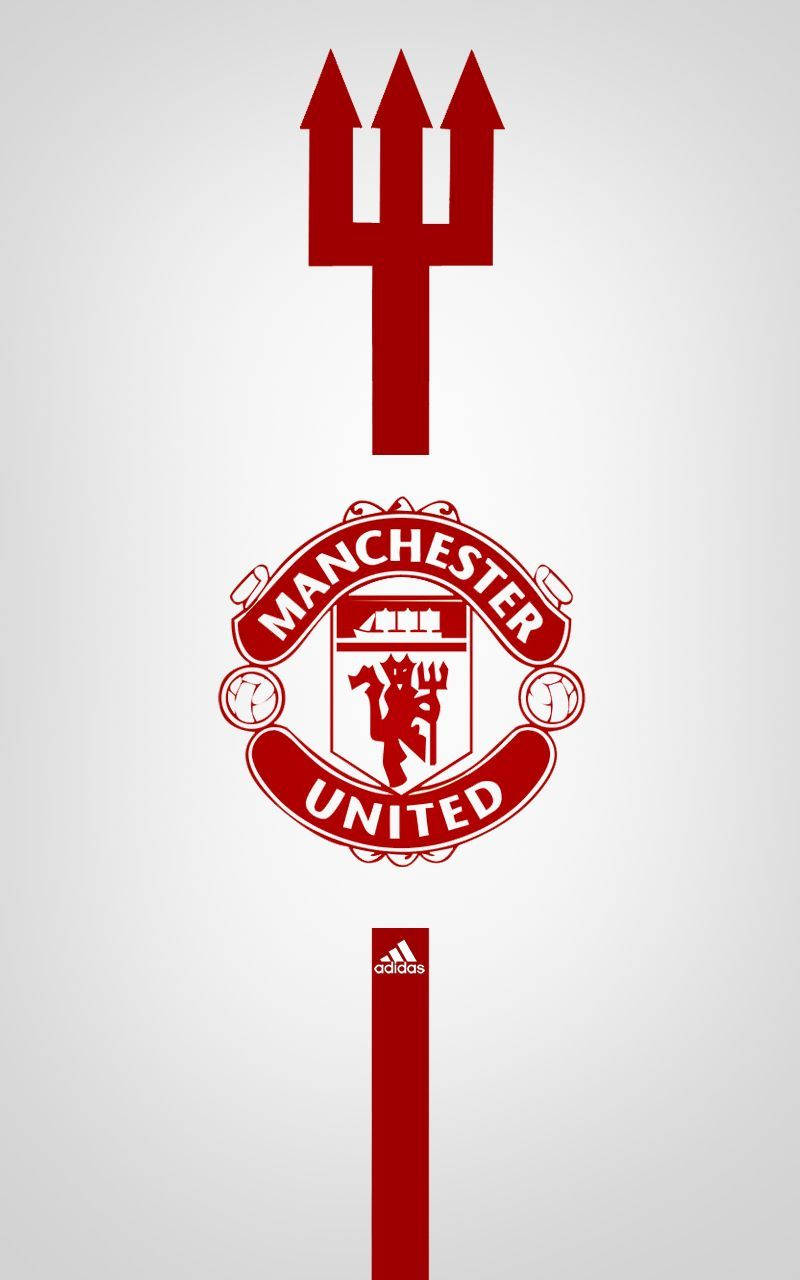 Manchesterunited-logotyp Med Rött Trident. Wallpaper