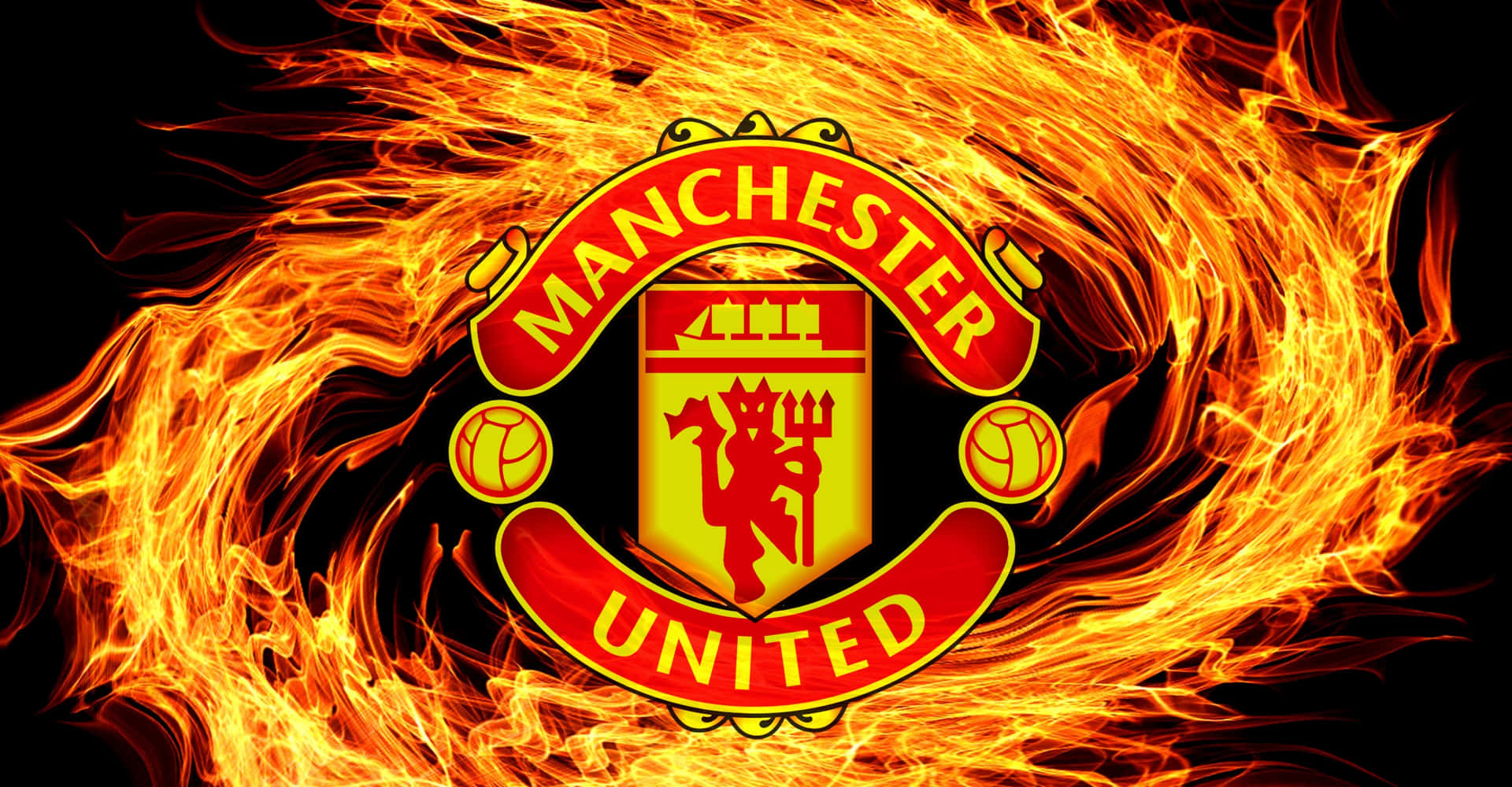Manchester United Team With Flames Wallpaper