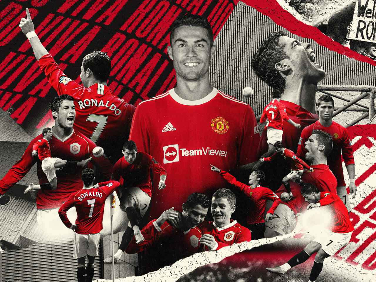 Manchester United hold går stolt ud på Old Trafford-banen. Wallpaper