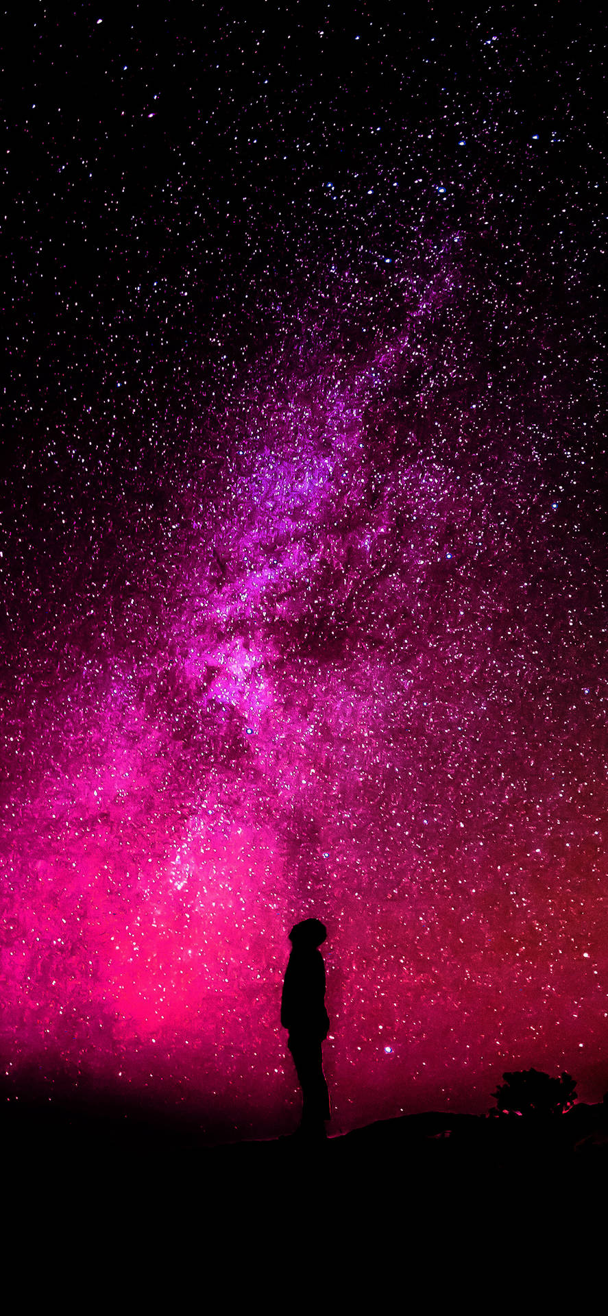 Mand Silhuet Over Pink Galaxy Iphone Wallpaper