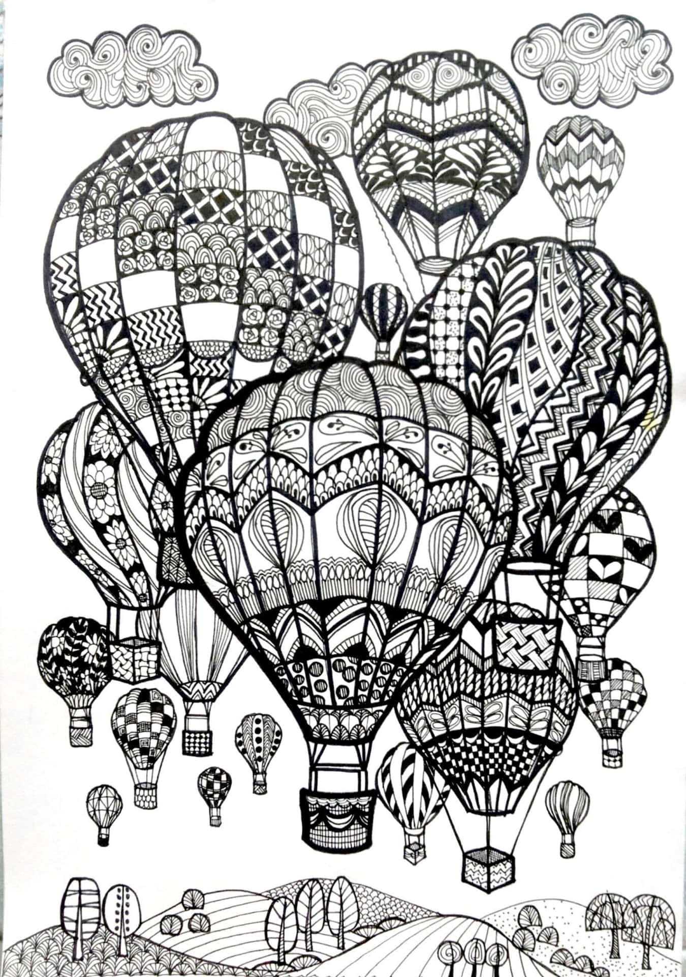 Hot Air Balloons Sketch Mandala Art Picture