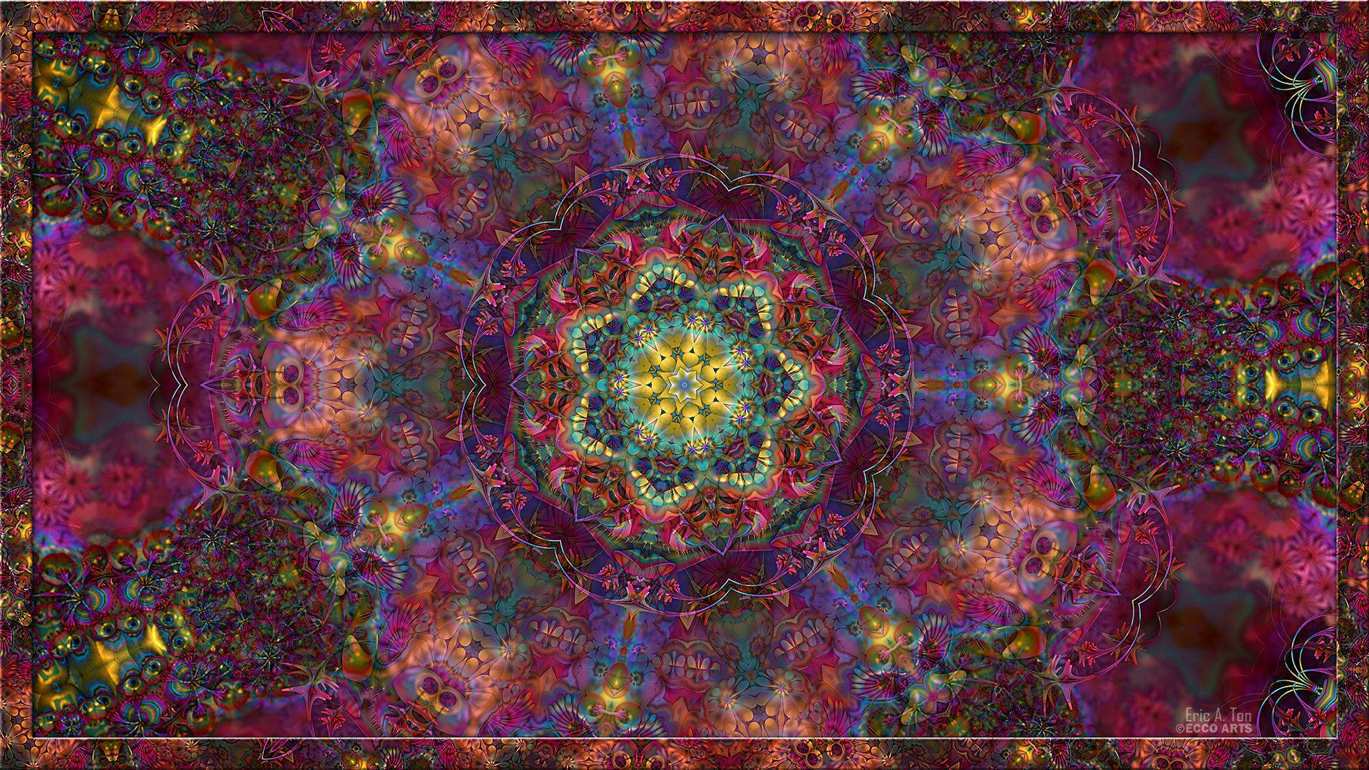 Beautiful spiritual mandala psychedelic art wallpaper.