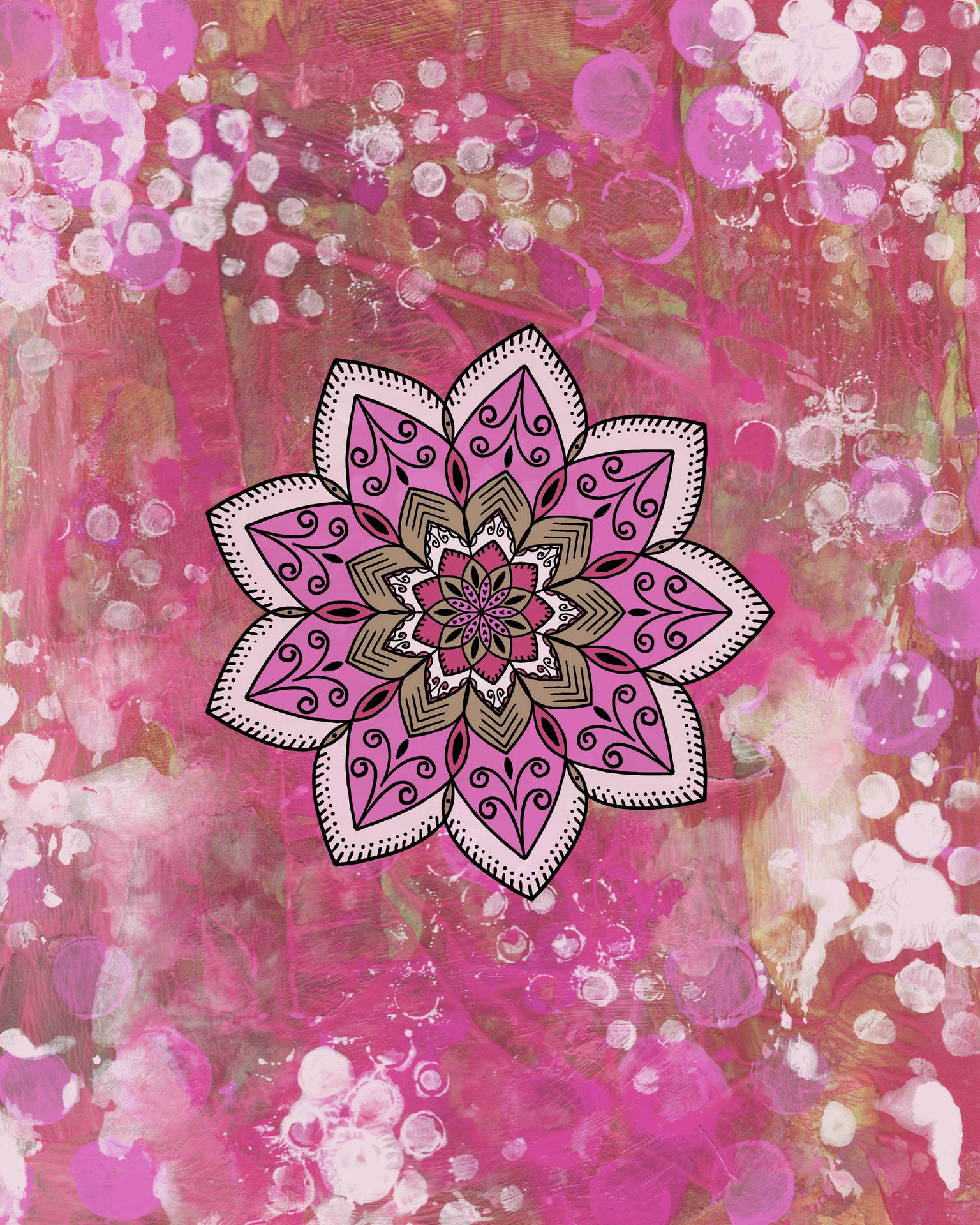 Mandala Stained Pink Flower Wallpaper