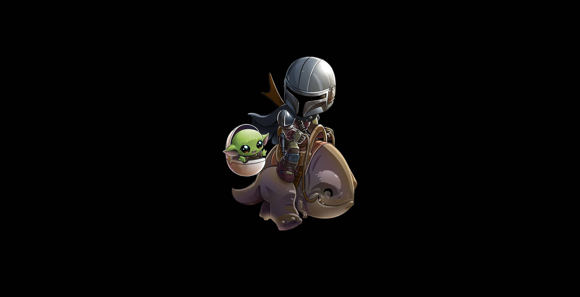 Mandalorianen,hans Pålidelige Sidekick Og Den Lille Baby Yoda. Wallpaper