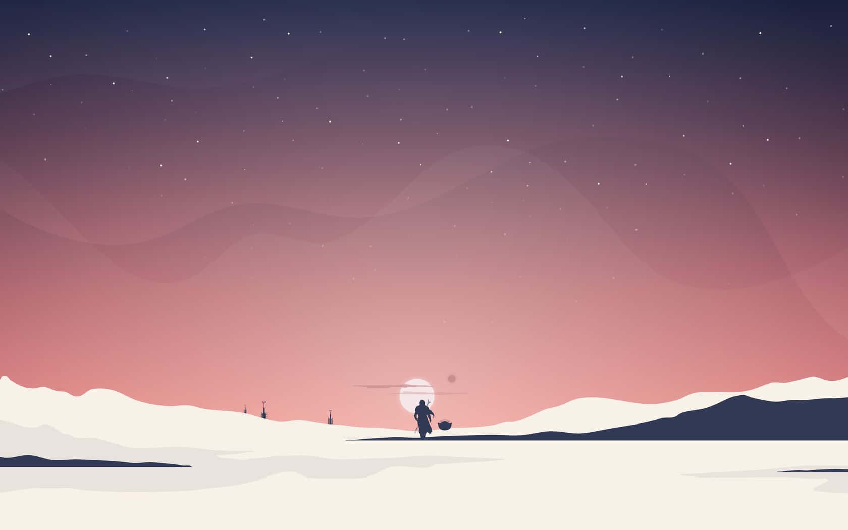 A Man Is Walking Across The Snowy Landscape With A Kite Wallpaper