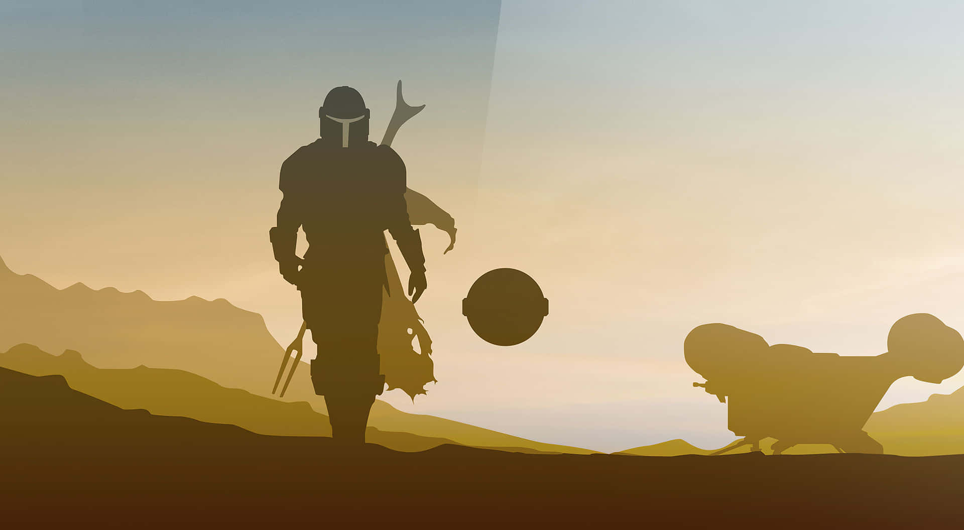 Einesilhouette Von Einem Mann Und Einem Hund, Die In Der Wüste Spazieren Gehen. Wallpaper