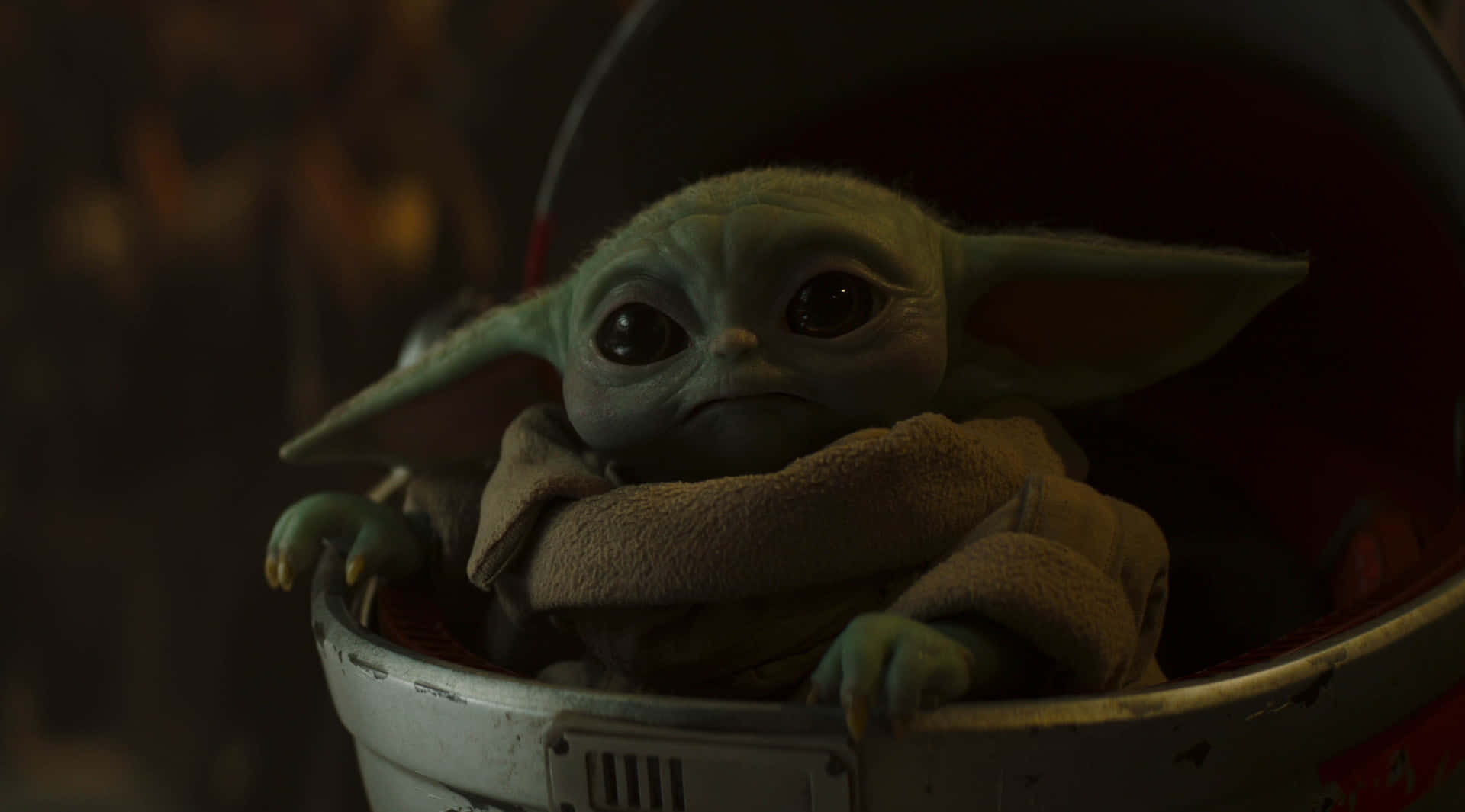 Barneta.k.a. 'baby Yoda' Med Tro, Rädsla Och Förtroende För Mando. Wallpaper